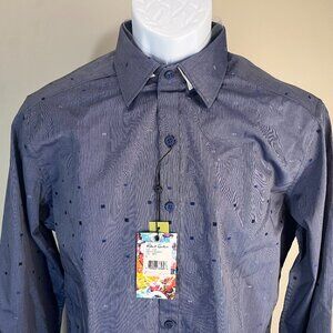 NWT Robert Graham Men's blue on blue long sleeve flip cuff shirt Small S NEW